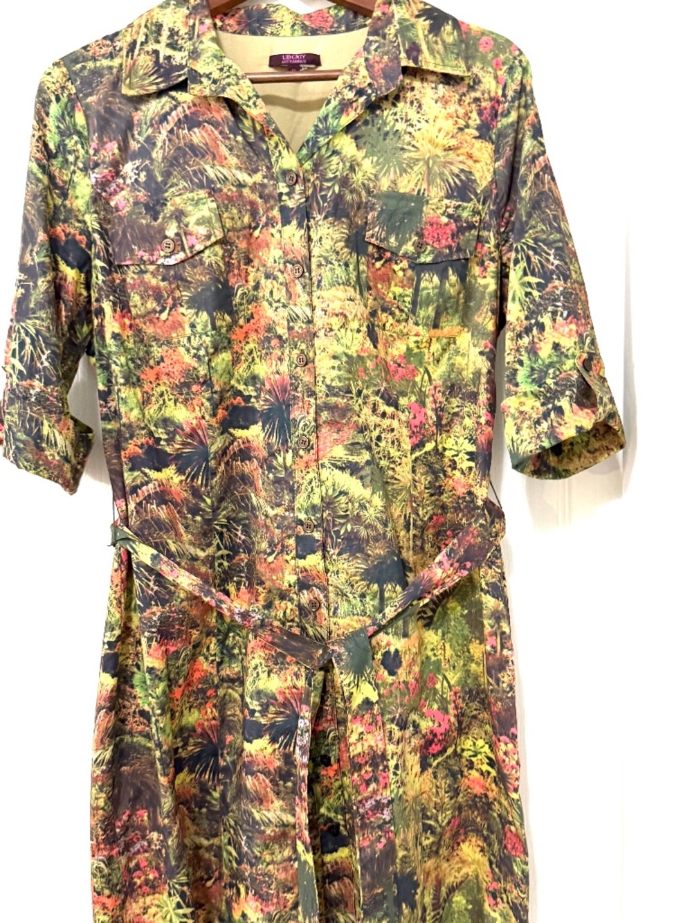 Liberty London Multicolor Botanical Landscape Cotton Shirtdress UK 12 US 8